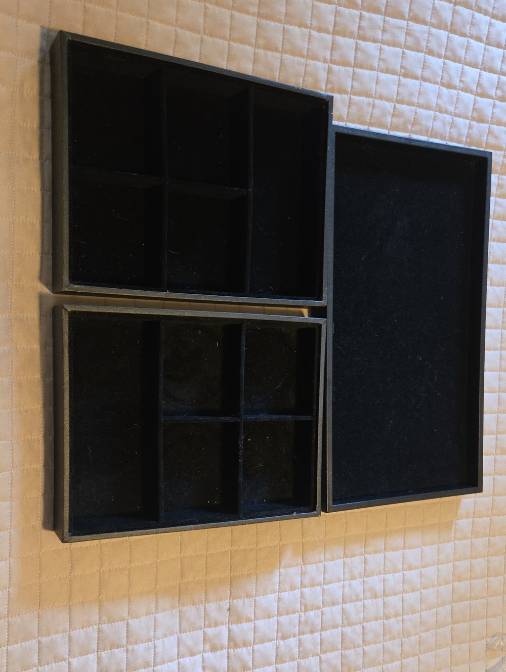 Black Velvet Jewelry Organizer Tray Set - set of 3